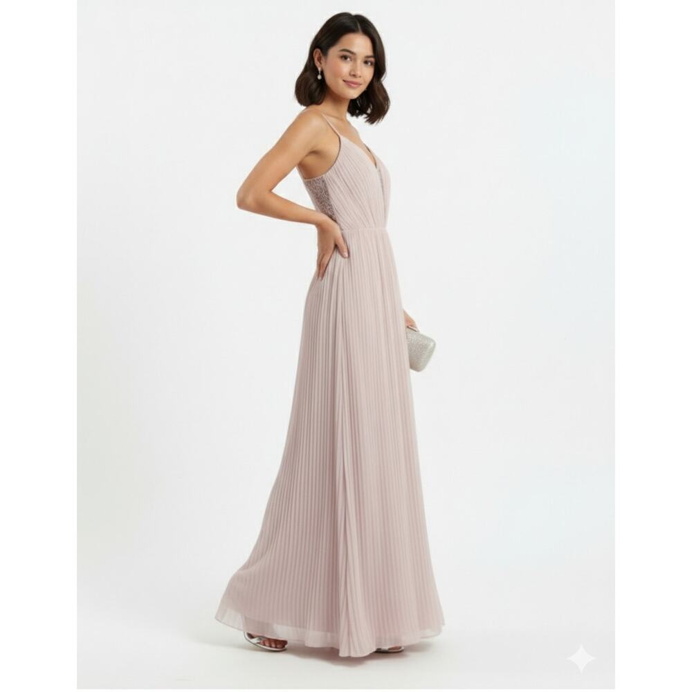 BCBGeneration Pink Lace Crinkle Pleated Chiffon Maxi Prom Formal Dress Gown Sz 6 - Picture 2 of 9